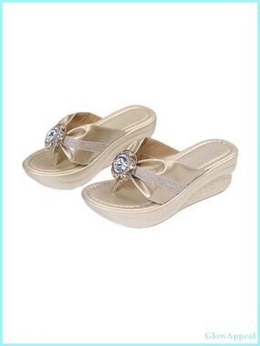 Rhinestone Platform Flip Flops Comfortable Arch Support Walking Sandals